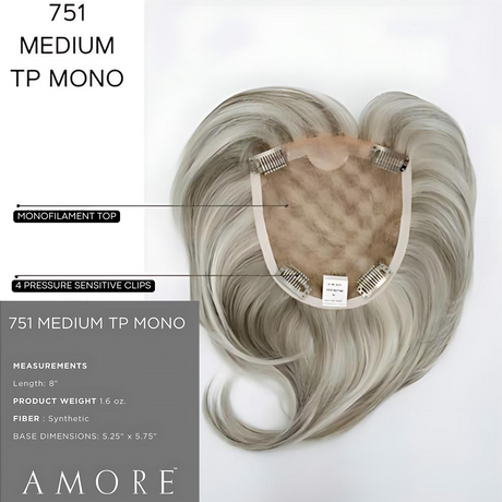 Medium Top Piece Mono - Accessory Hairpiece Collection by Amore